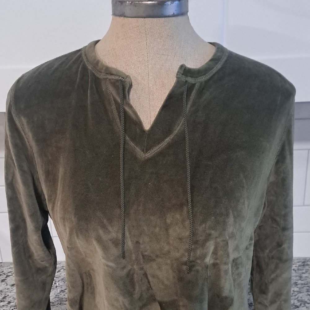 Olive Green Velour Pullover Vneck
